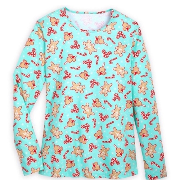 Disney Gingerbread Candy Cane Mickey Mouse Adult Pajamas Womens xl Christmas pjs - Picture 2 of 13